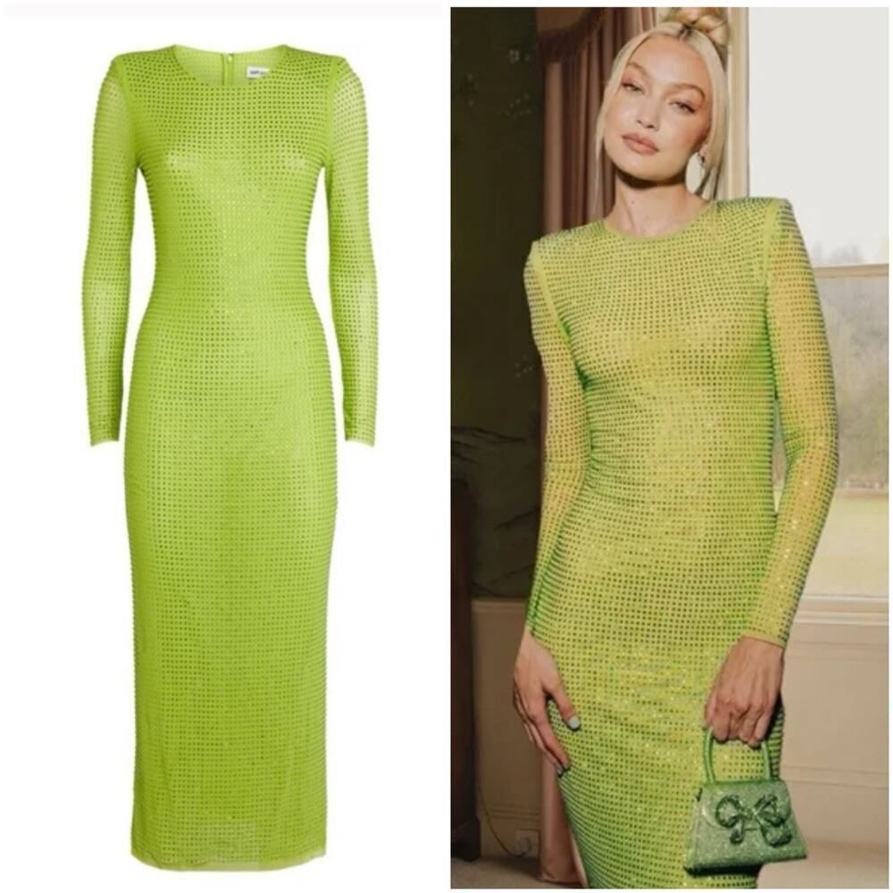 NWT Self-Portrait GG Crystal Embellished Green Midi Dress US 8